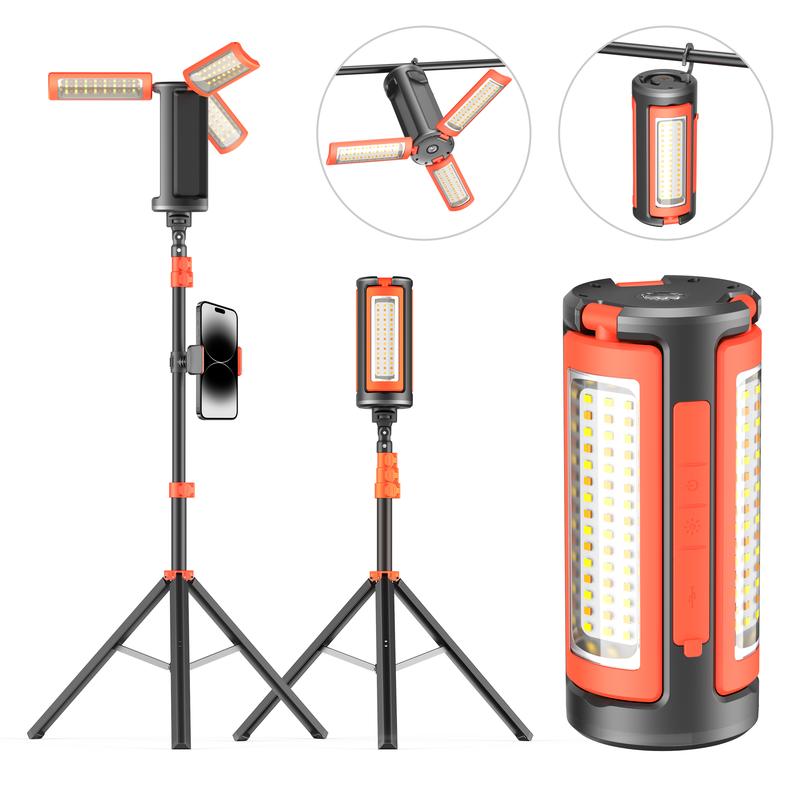 3-Head LED Camping Light with Power Bank & Adjustable Detachable Tripod